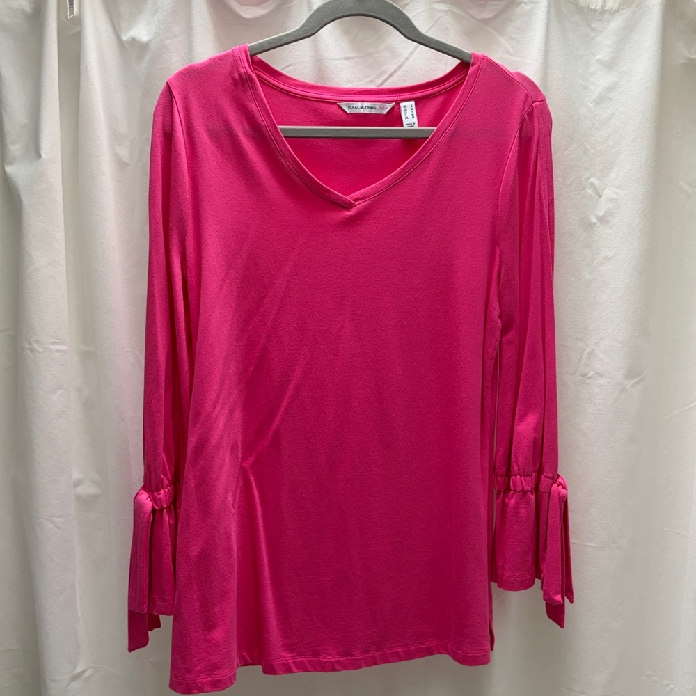 New Isaac Mizrahi Live pink split sleeve cotton S